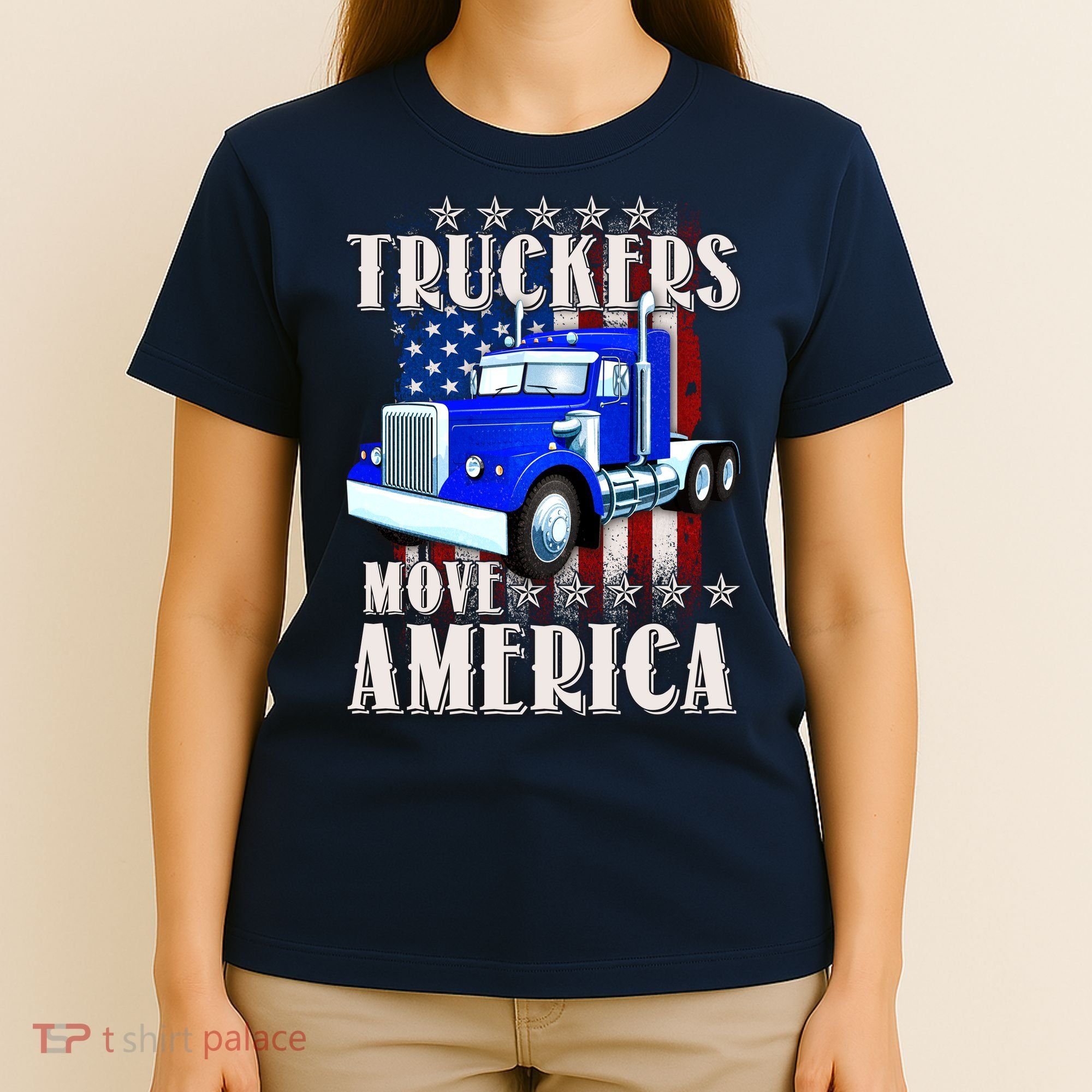 Cool Truckers Move America Semi Truck Distressed Flag T-Shirt