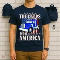 Cool Truckers Move America Semi Truck Distressed Flag T-Shirt thumb 6