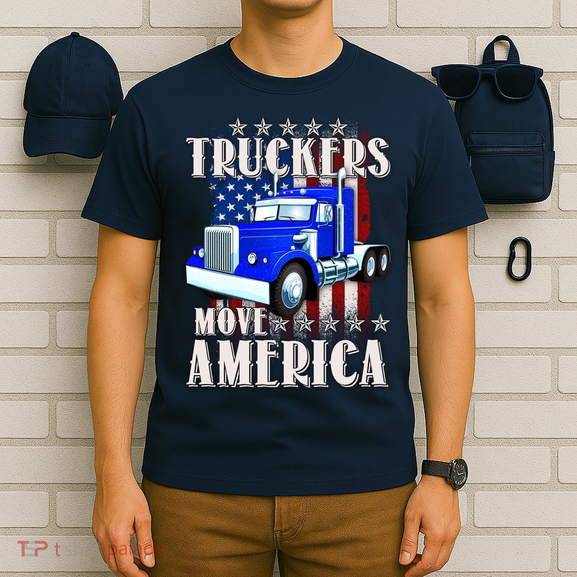 Cool Truckers Move America Semi Truck Distressed Flag T-Shirt