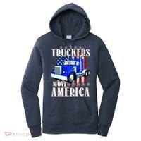 Cool Truckers Move America Semi Truck Distressed Flag Women's Hoodie thumb 0