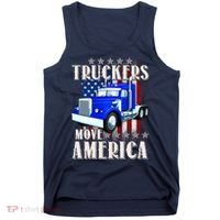 Cool Truckers Move America Semi Truck Distressed Flag Tank Top thumb 0