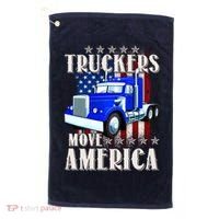 Cool Truckers Move America Semi Truck Distressed Flag Golf Towel thumb 0