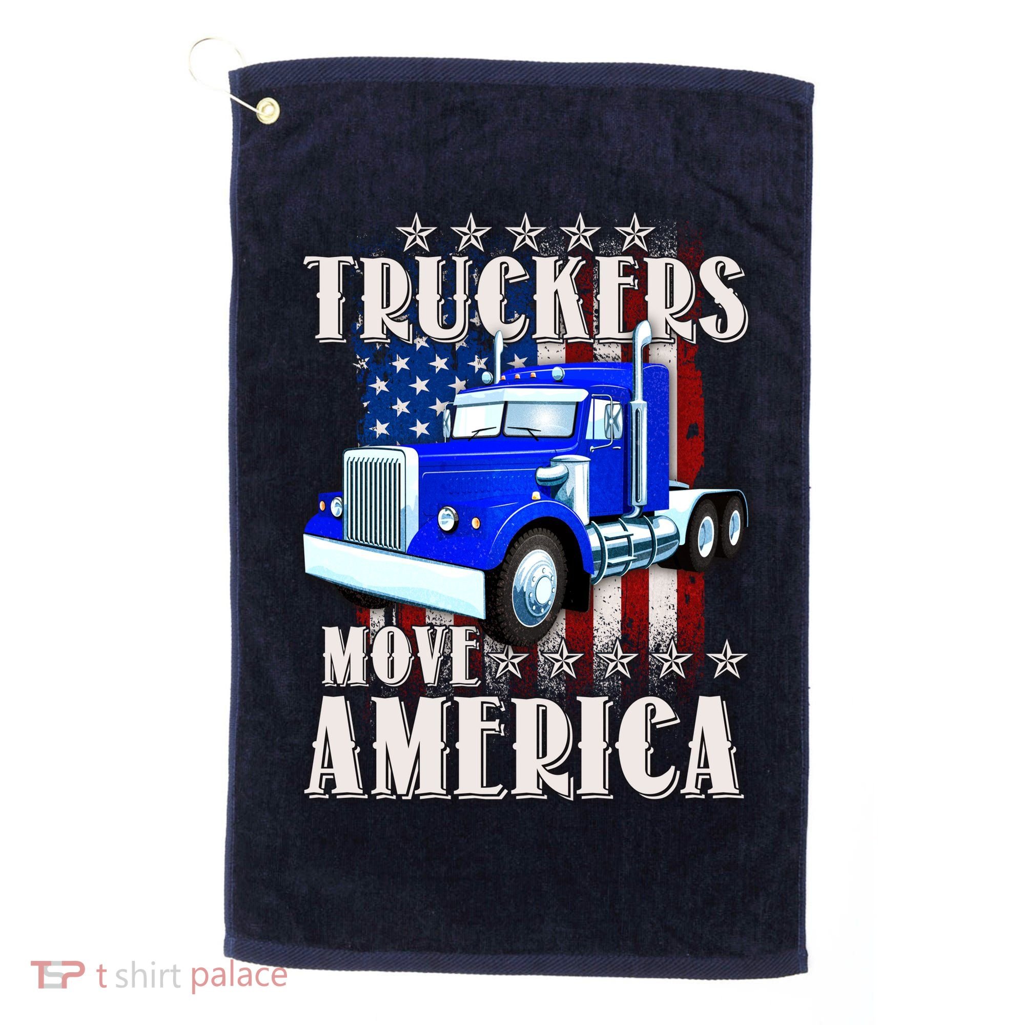 Cool Truckers Move America Semi Truck Distressed Flag Golf Towel
