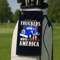 Cool Truckers Move America Semi Truck Distressed Flag Golf Towel thumb 2