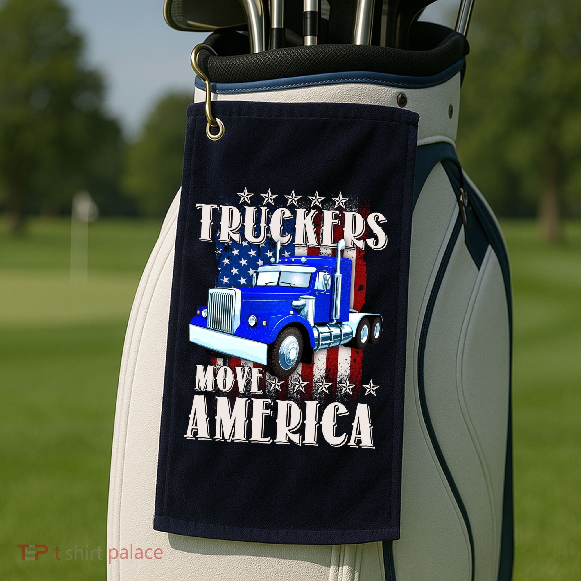 Cool Truckers Move America Semi Truck Distressed Flag Golf Towel