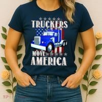 Cool Truckers Move America Semi Truck Distressed Flag Women's T-Shirt thumb 2