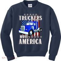 Cool Truckers Move America Semi Truck Distressed Flag Kids Sweatshirt thumb 0