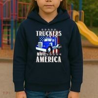 Cool Truckers Move America Semi Truck Distressed Flag Kids Hoodie thumb 3