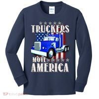 Cool Truckers Move America Semi Truck Distressed Flag Kids Long Sleeve Shirt thumb 0