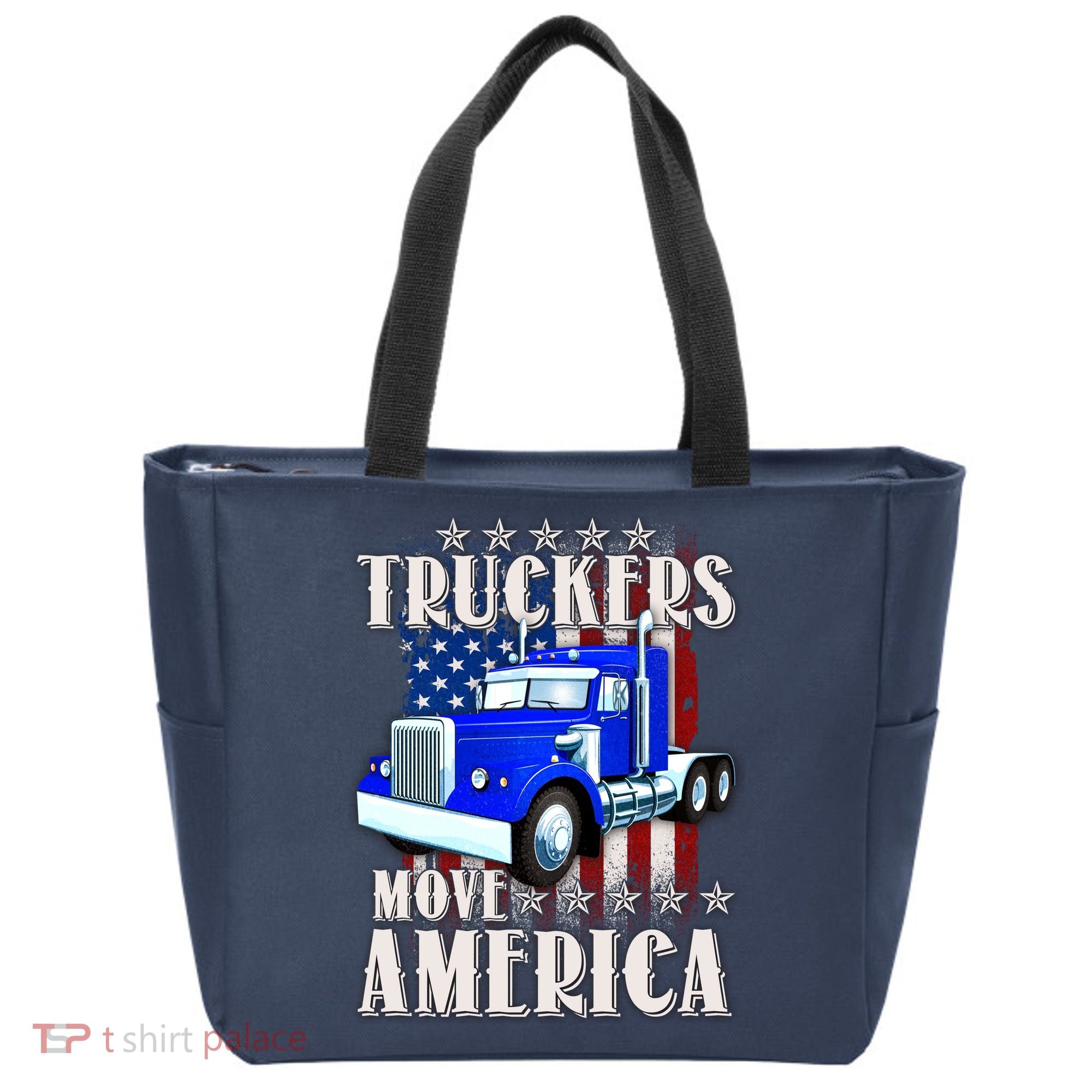 Cool Truckers Move America Semi Truck Distressed Flag Tote Bag