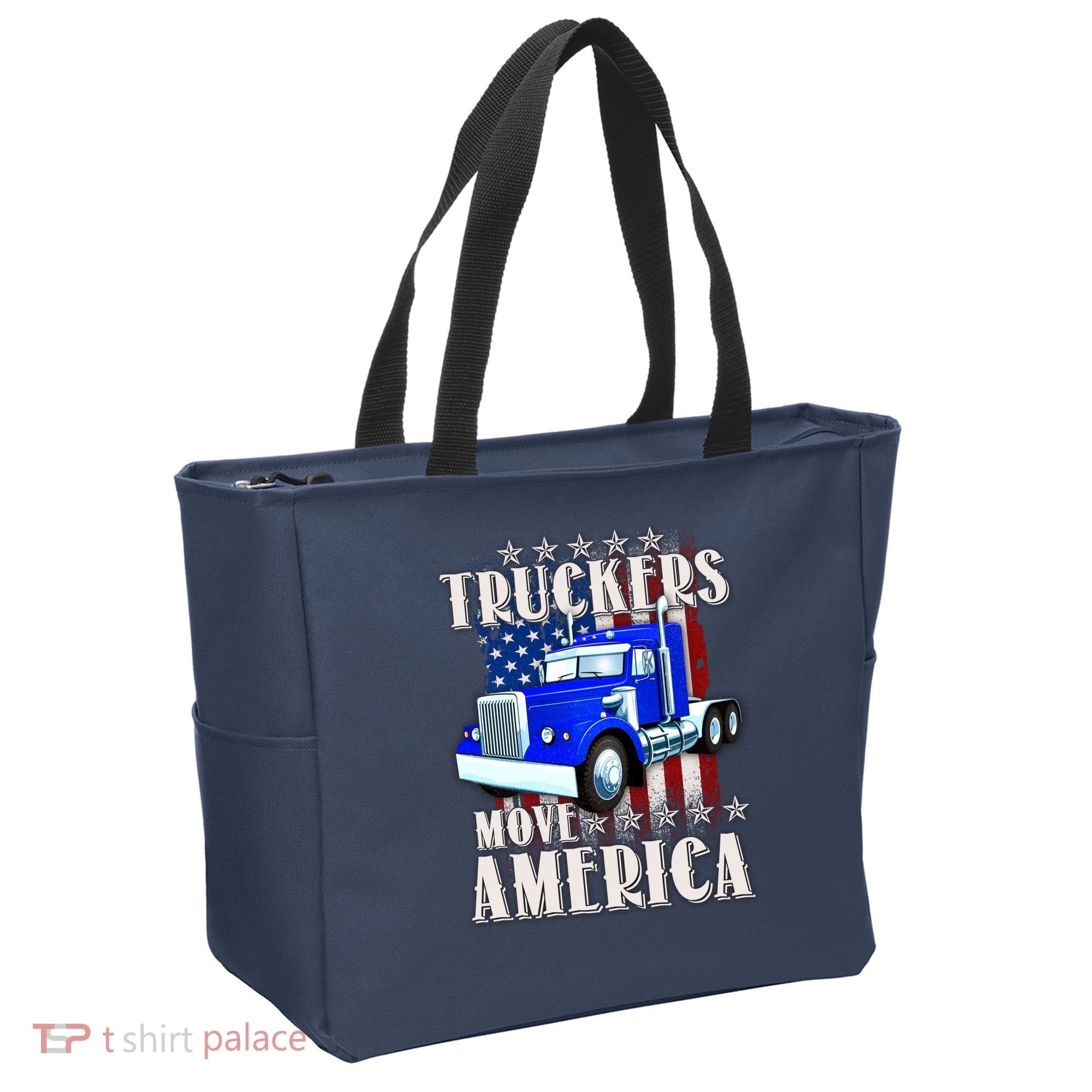 Cool Truckers Move America Semi Truck Distressed Flag Tote Bag