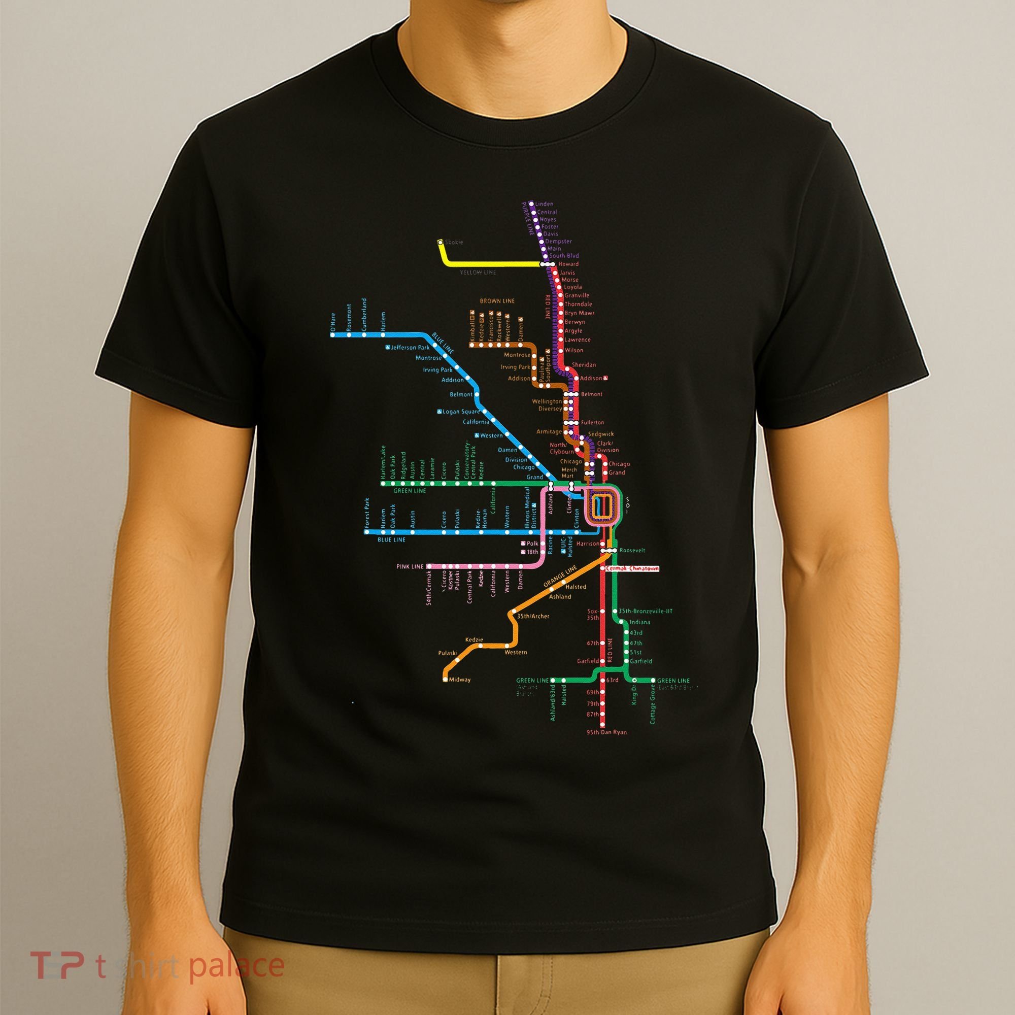Chicago Trains Map T-Shirt