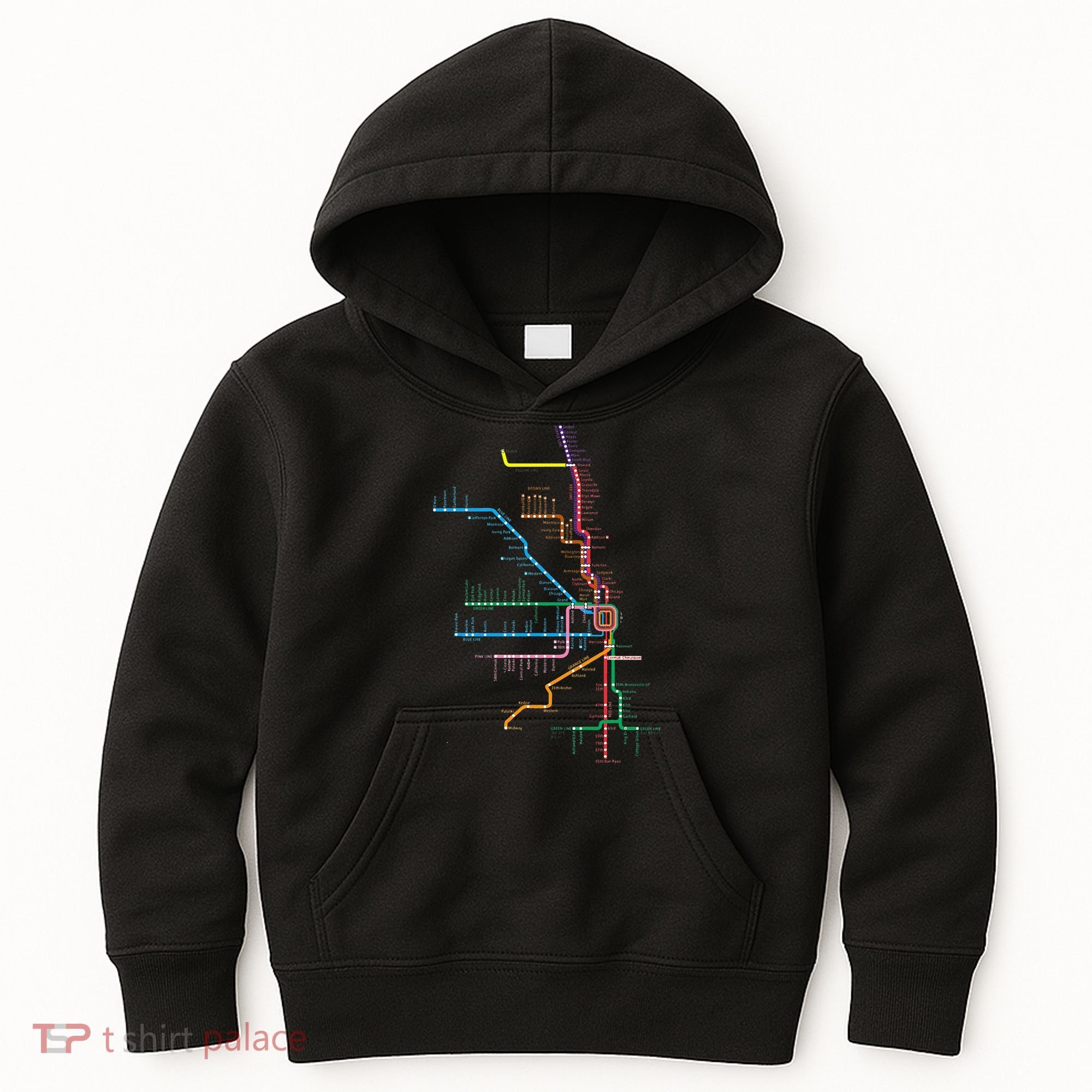 Chicago Trains Map Kids Hoodie