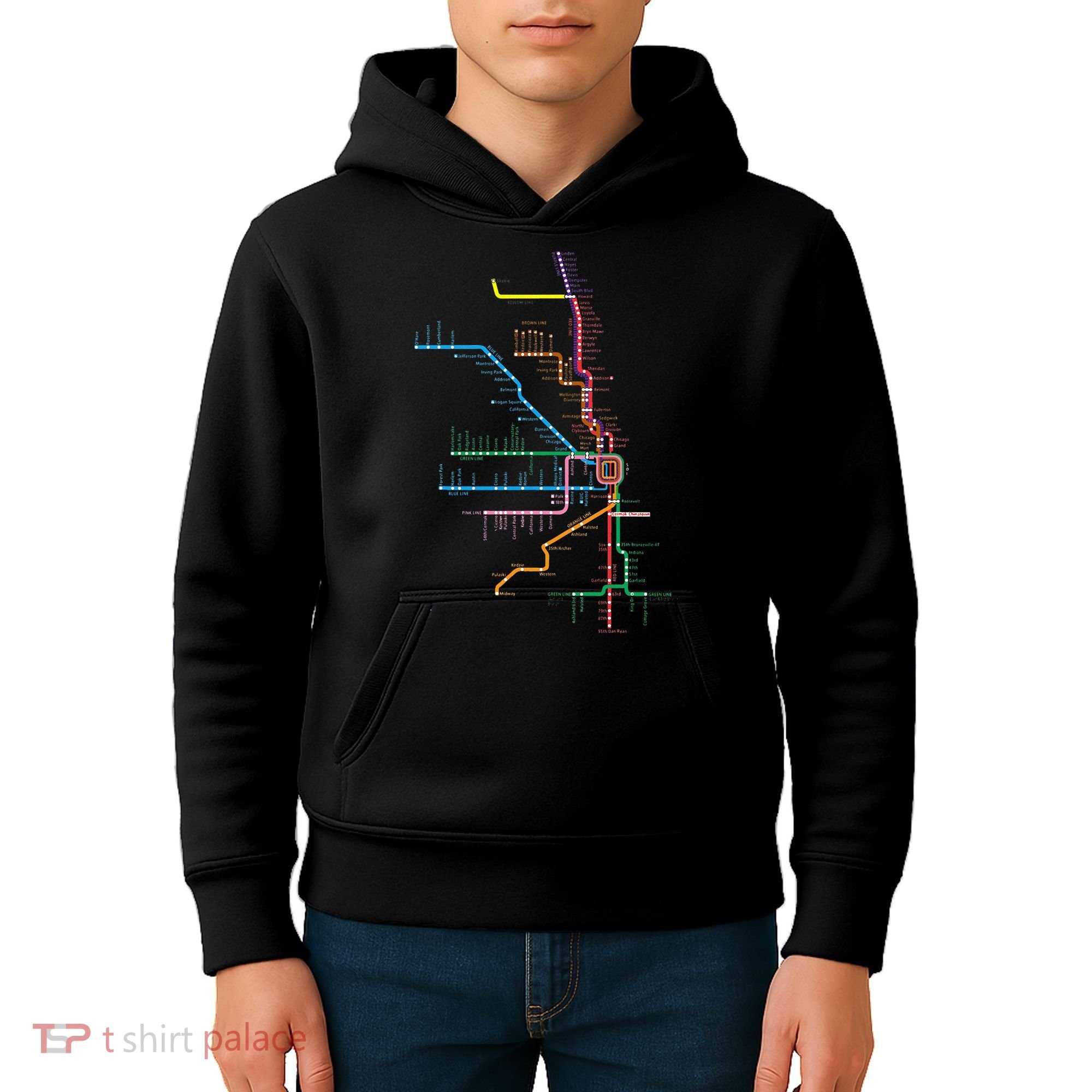 Chicago Trains Map Kids Hoodie