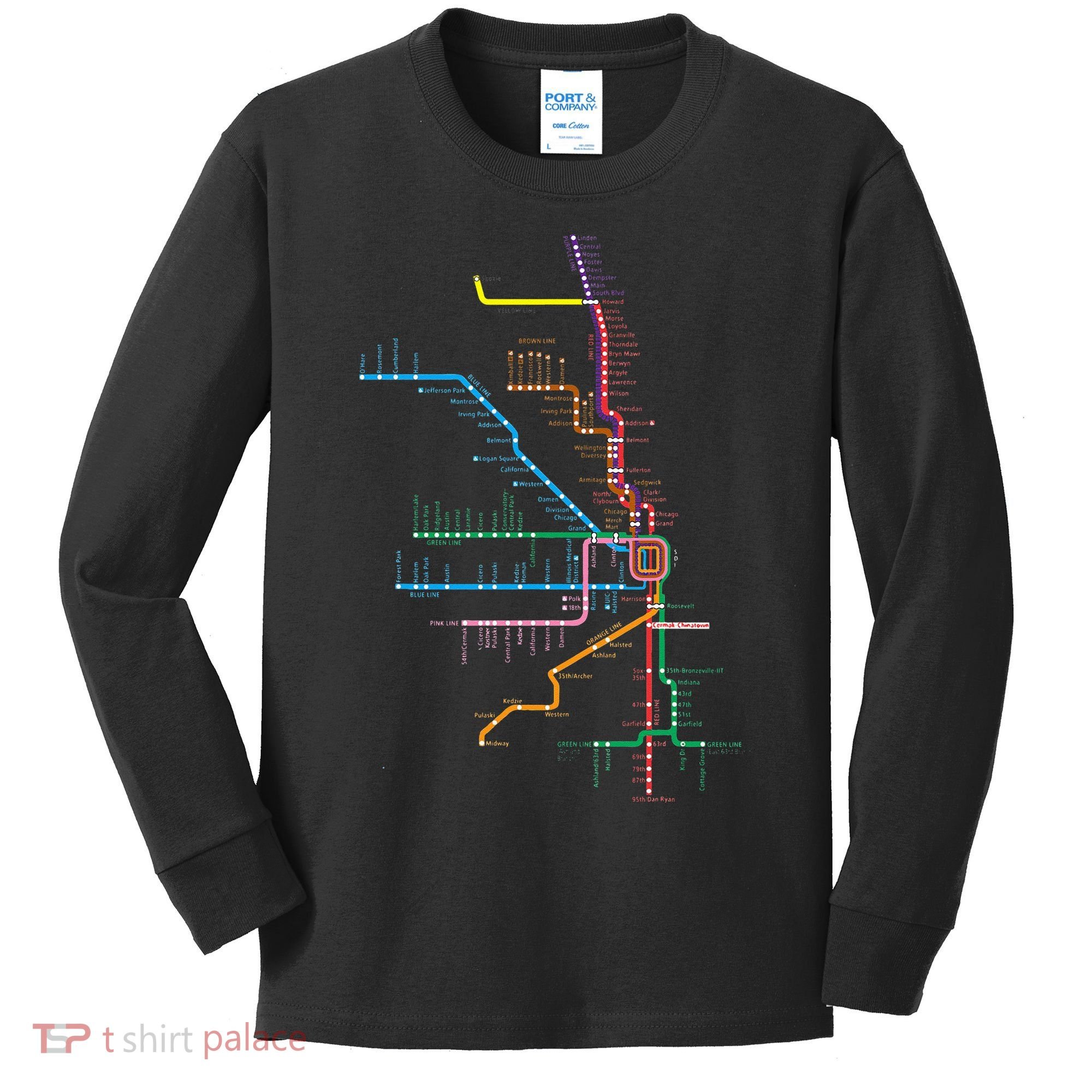 Chicago Trains Map Kids Long Sleeve Shirt