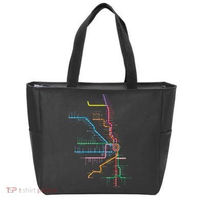 Chicago Trains Map Tote Bag