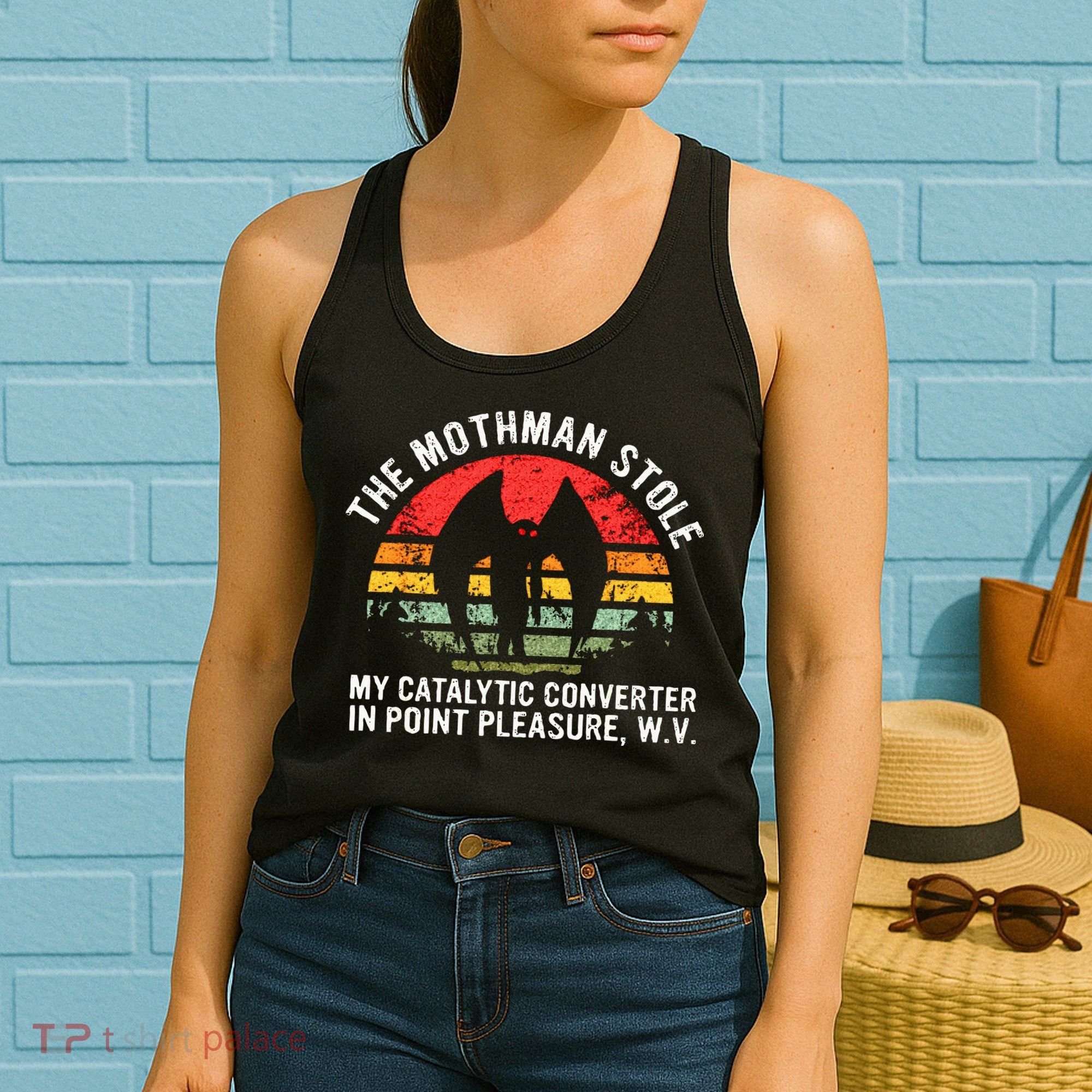 Cryptid The Mothman Stole My Catalytic Converter In Point Women's Tank Top