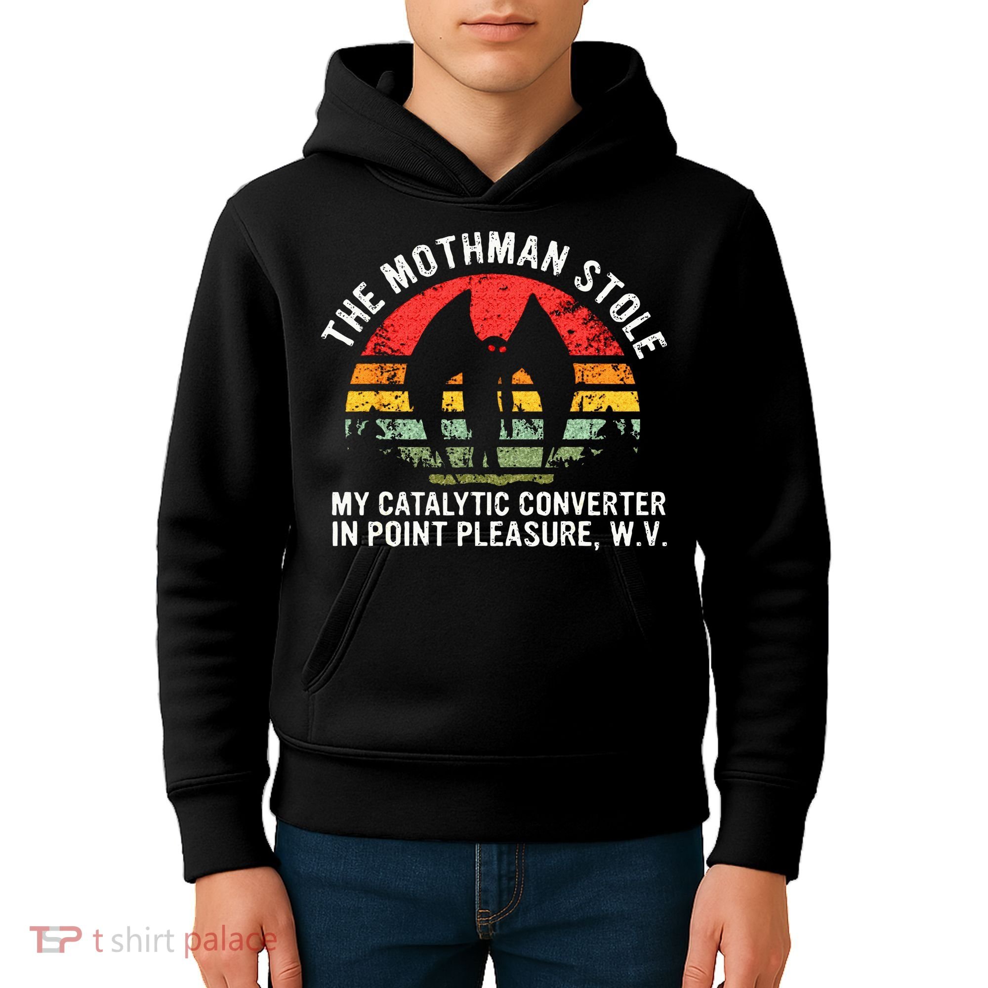 Cryptid The Mothman Stole My Catalytic Converter In Point Kids Hoodie