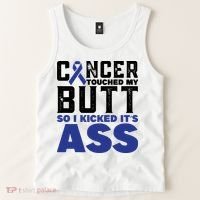 Cancer Touched My Butt So I Kicked Its Ass Funny Colon Cancer Awareness Tank Top thumb 2