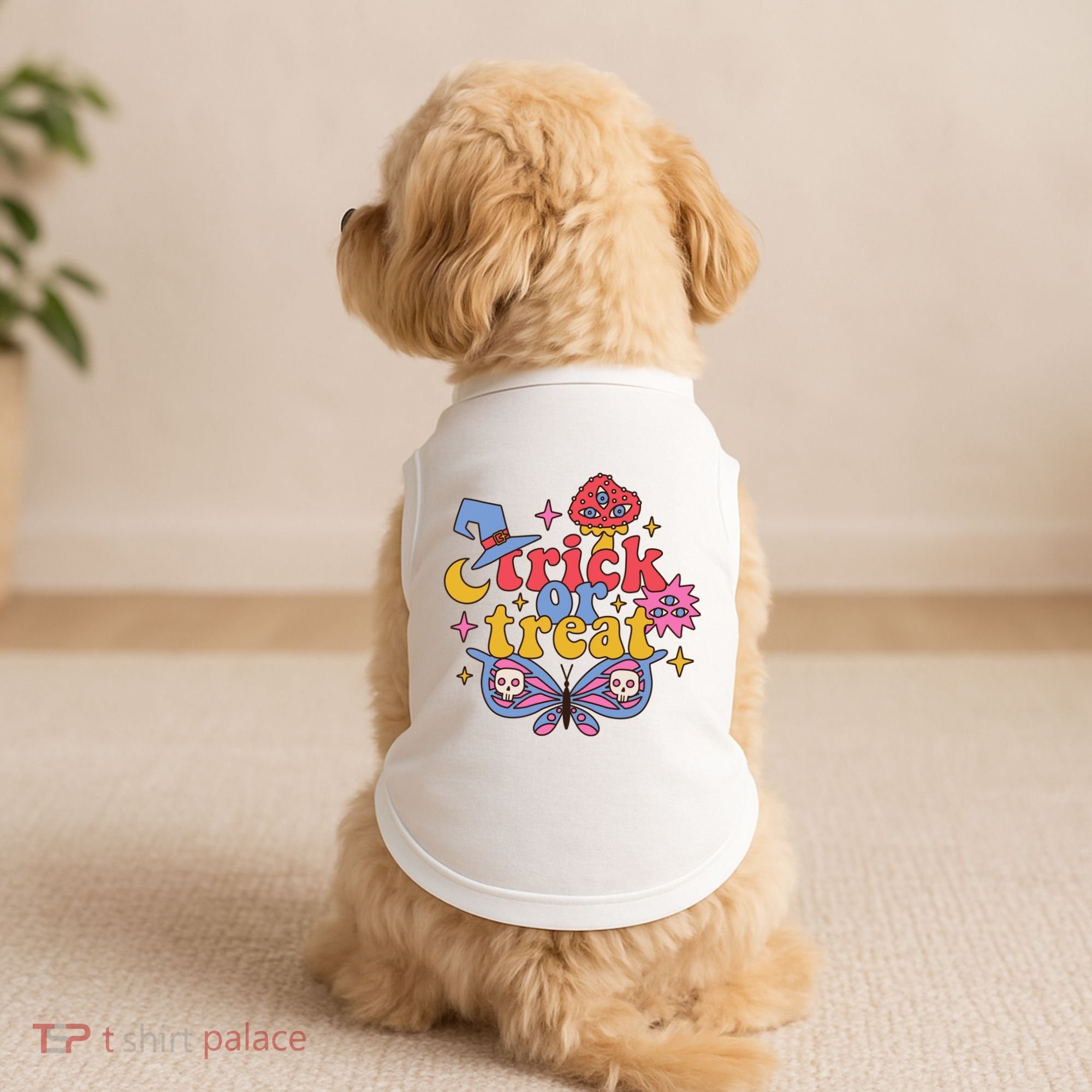Cute Trick Or Treat Moon Night Butterfly Halloween Doggie Tank