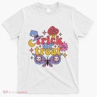 Cute Trick Or Treat Moon Night Butterfly Halloween T-Shirt thumb 0
