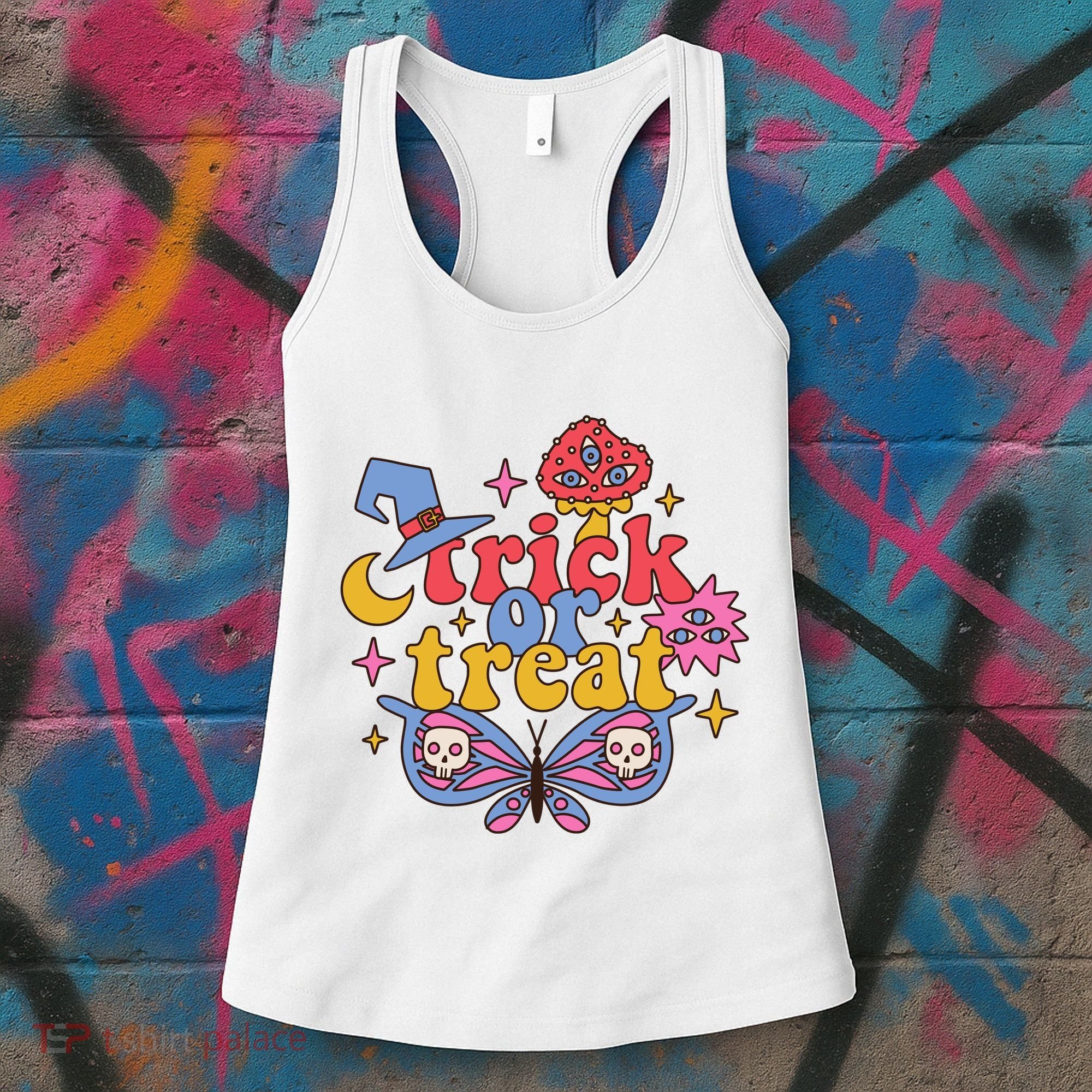 Cute Trick Or Treat Moon Night Butterfly Halloween Women's Tank Top