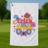 Cute Trick Or Treat Moon Night Butterfly Halloween Golf Towel thumb 1