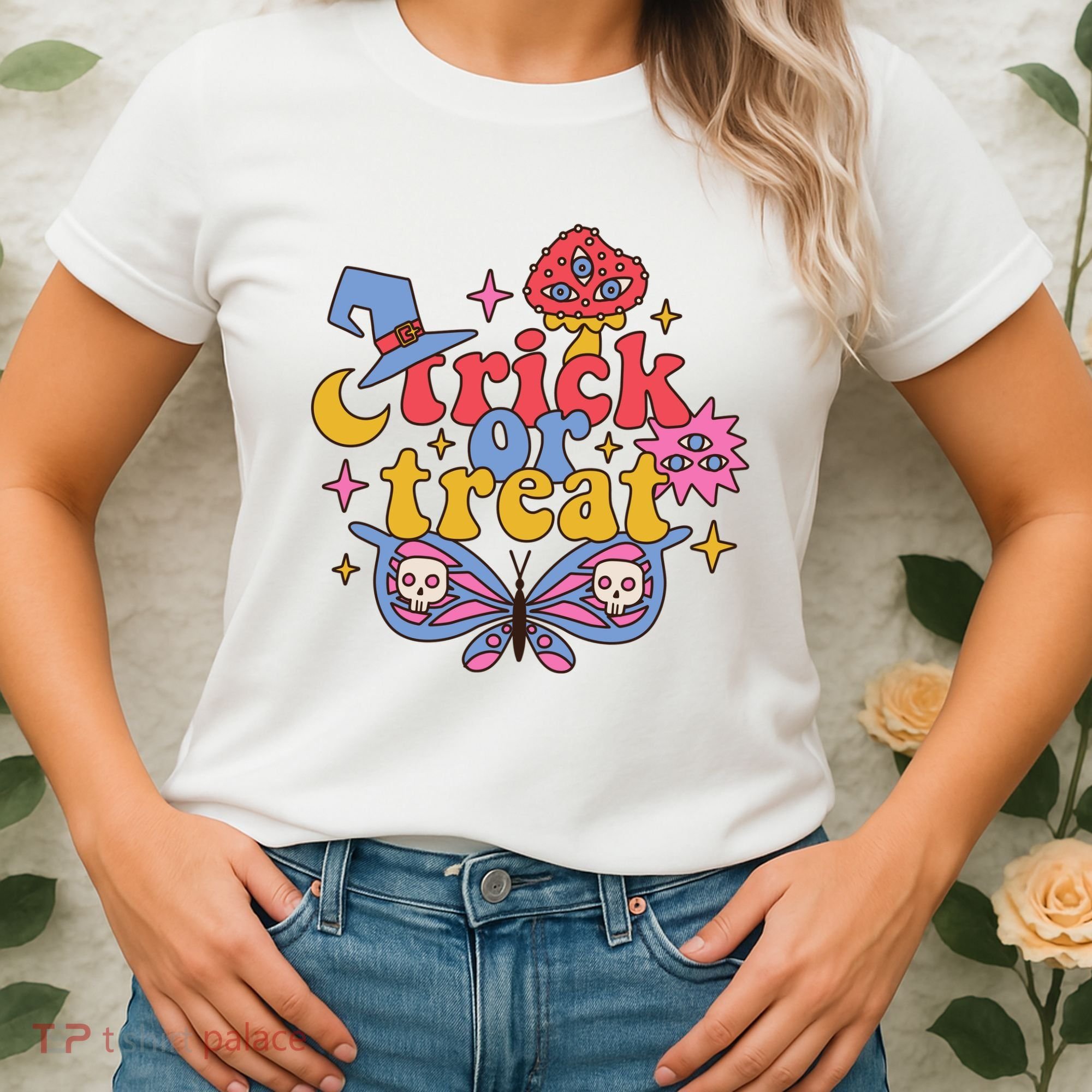 Cute Trick Or Treat Moon Night Butterfly Halloween Women's T-Shirt