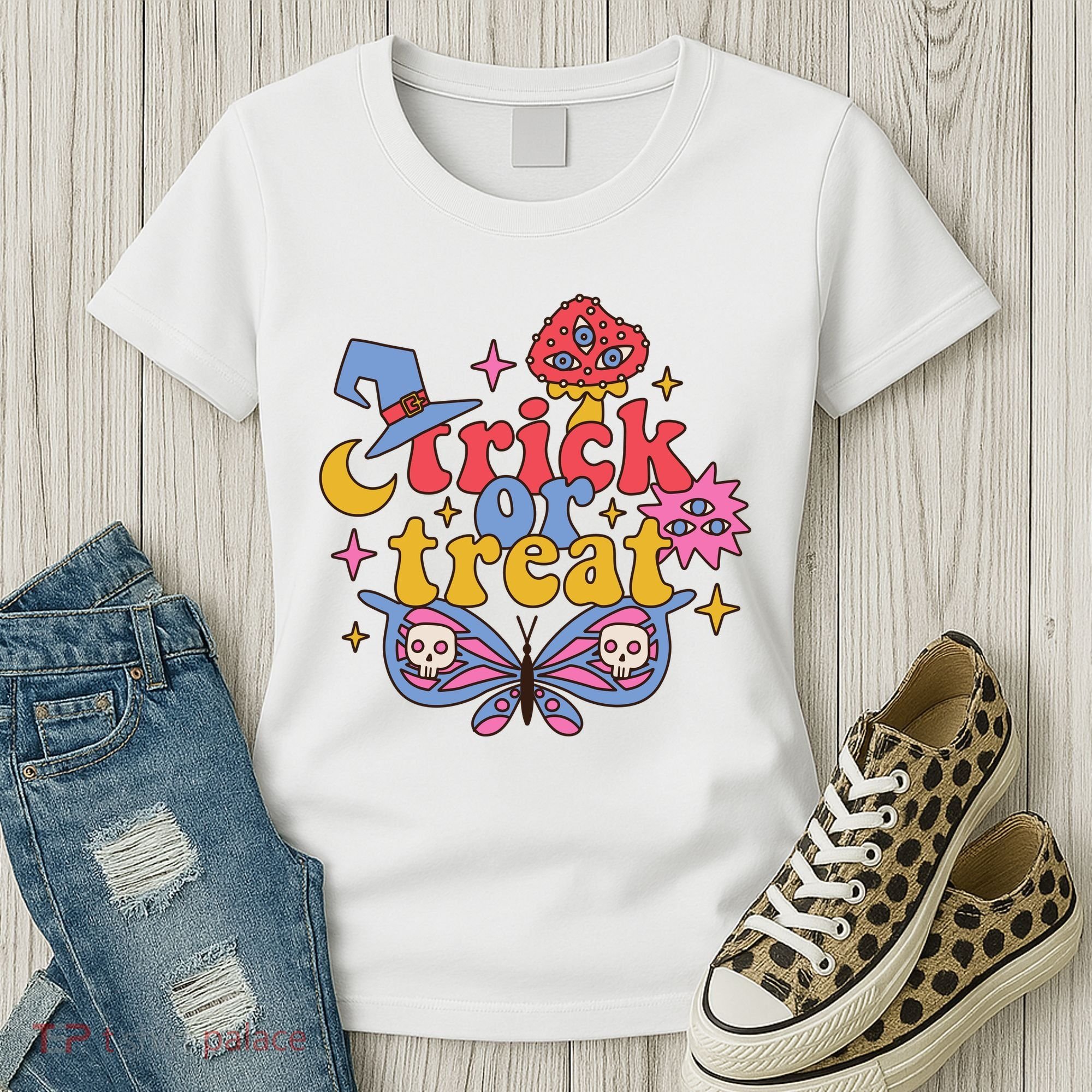Cute Trick Or Treat Moon Night Butterfly Halloween Women's T-Shirt