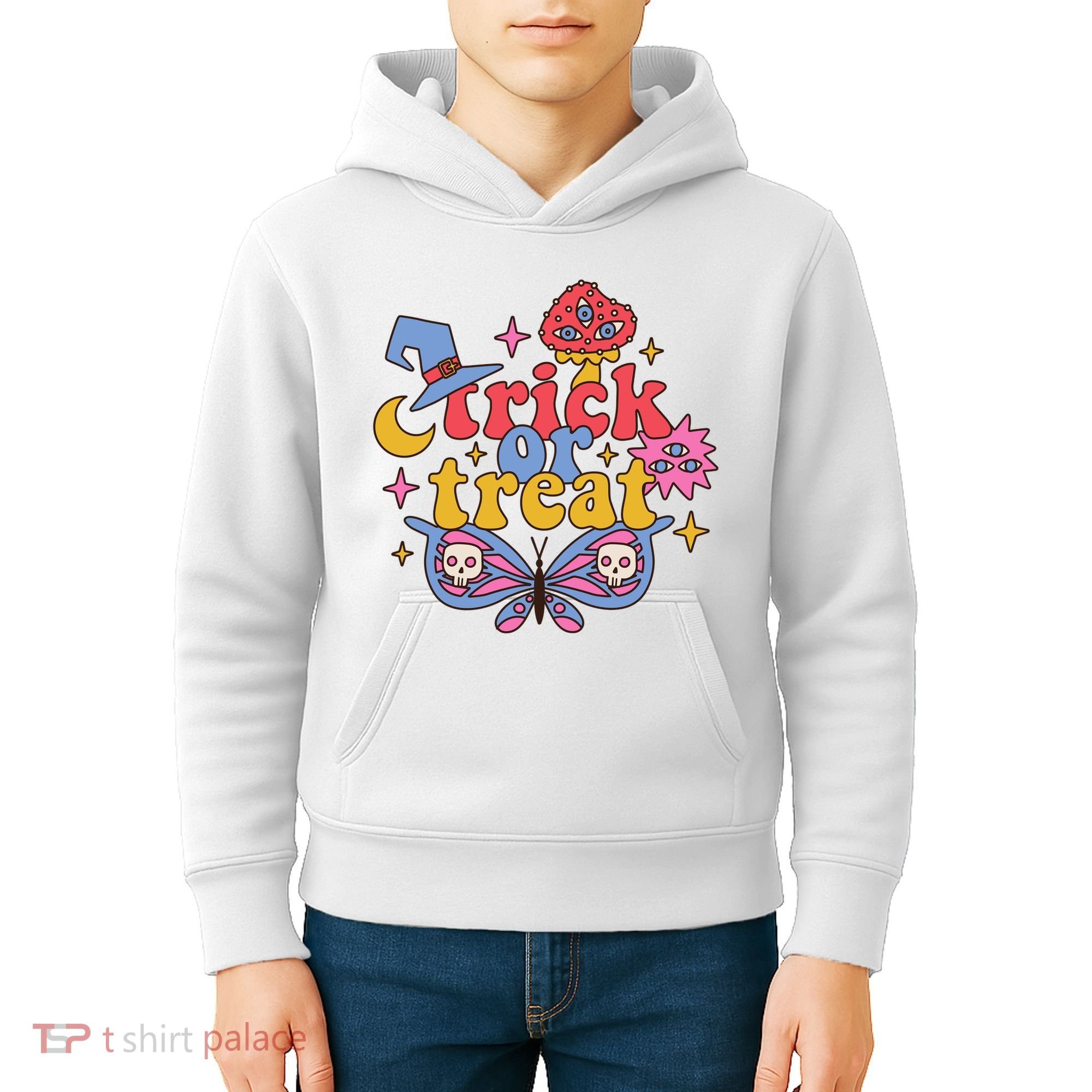 Cute Trick Or Treat Moon Night Butterfly Halloween Kids Hoodie