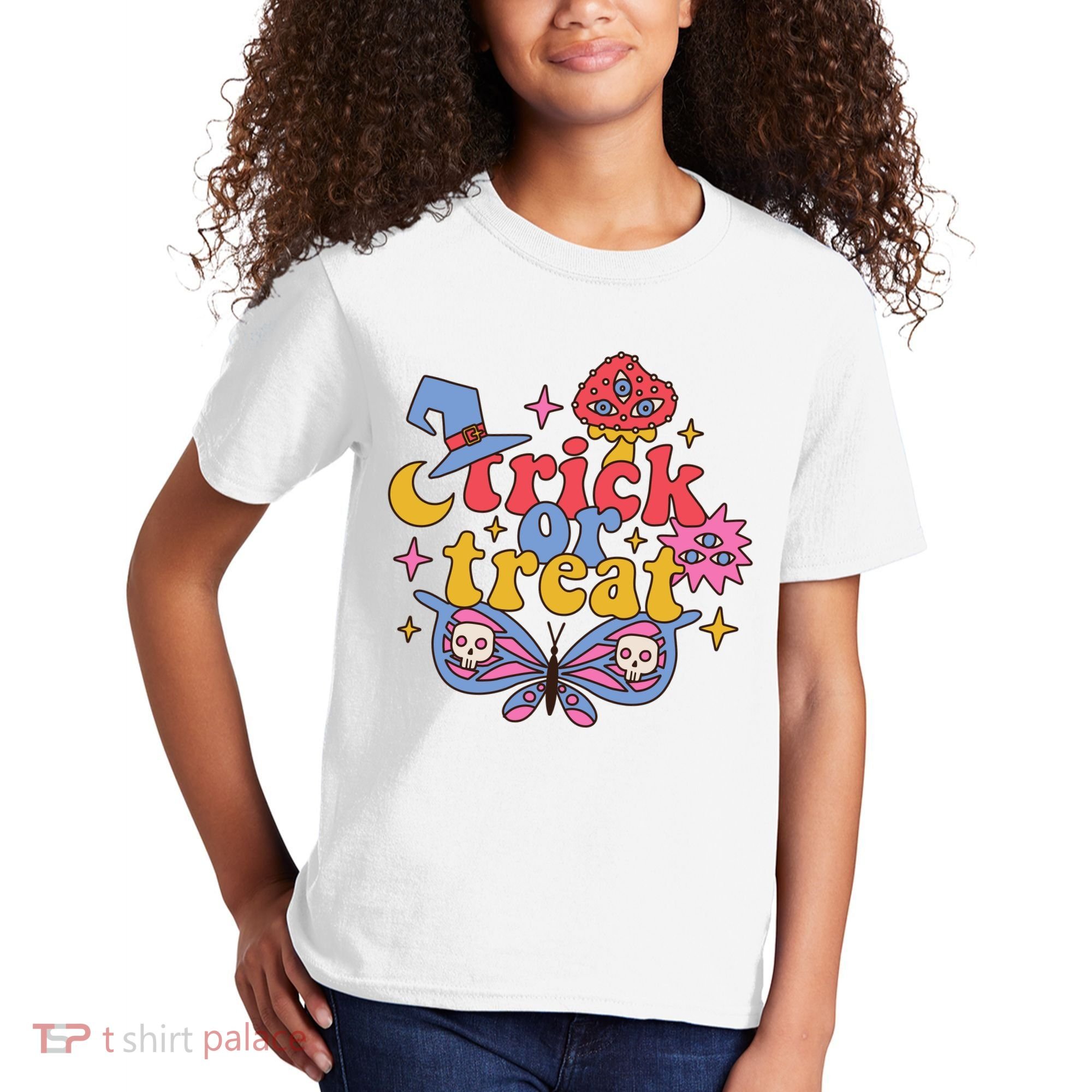 Cute Trick Or Treat Moon Night Butterfly Halloween Kids T-Shirt