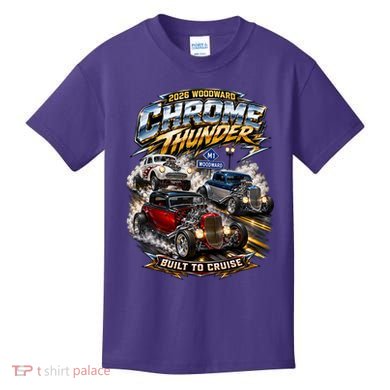 Chrome Thunder On Woodward Built To Cruise 2026 Kids T-Shirt