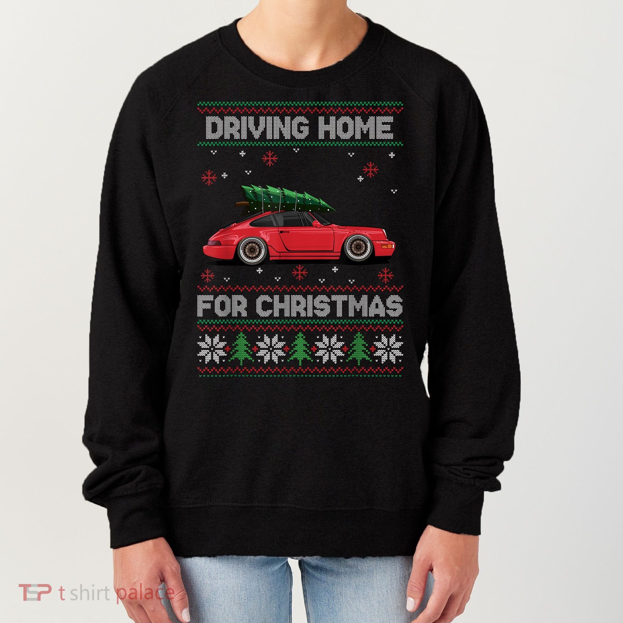 Christmas Tree Oldtimer Car Xmas Ugly Sweater Pullover Look Women's Sweatshirt
