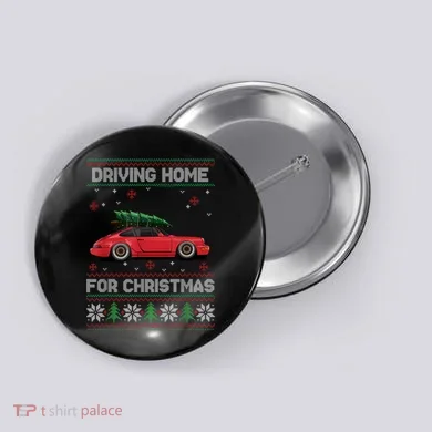 Christmas Tree Oldtimer Car Xmas Ugly Sweater Pullover Look Button