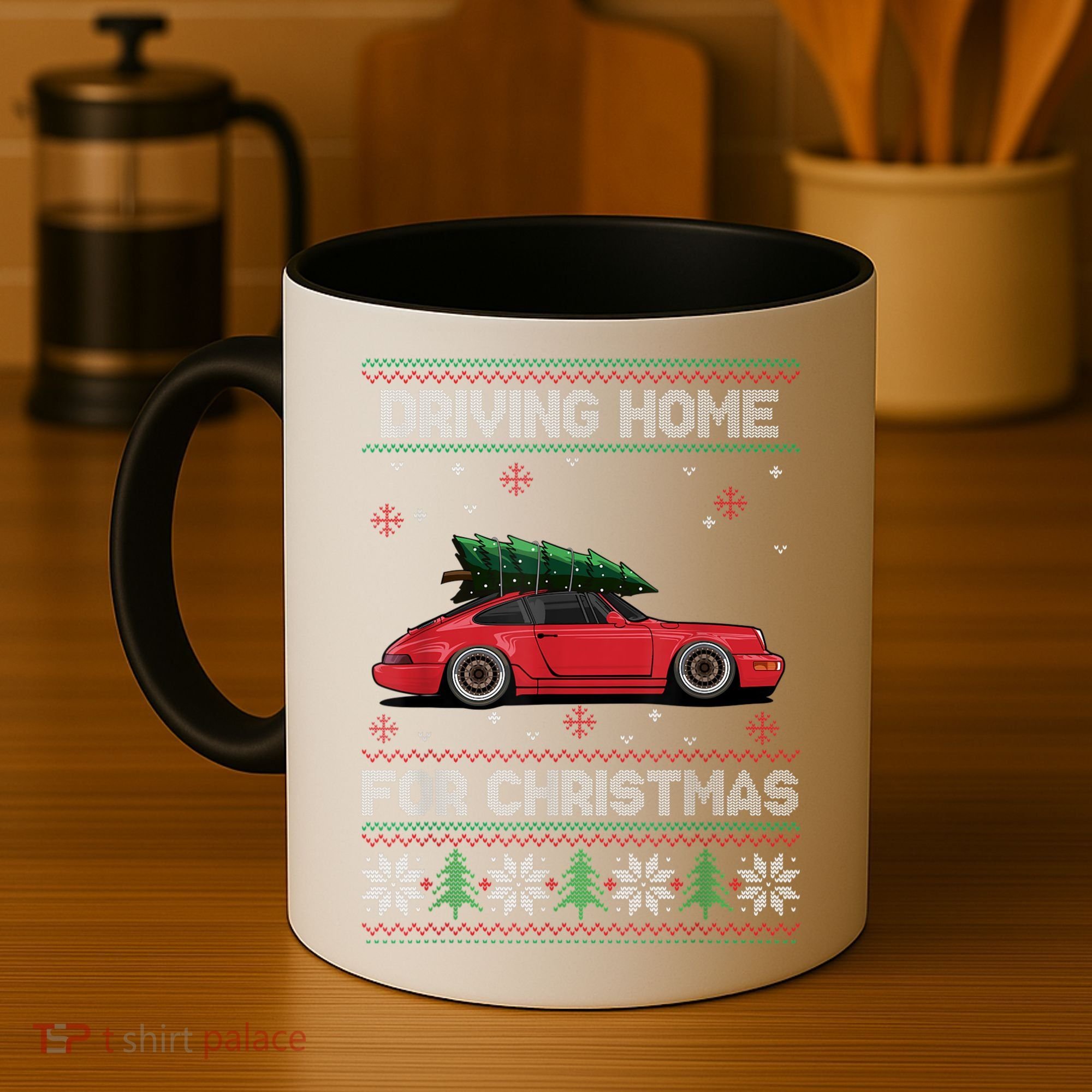 Christmas Tree Oldtimer Car Xmas Ugly Sweater Pullover Look Coffee Mug