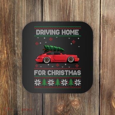 Christmas Tree Oldtimer Car Xmas Ugly Sweater Pullover Look Coaster