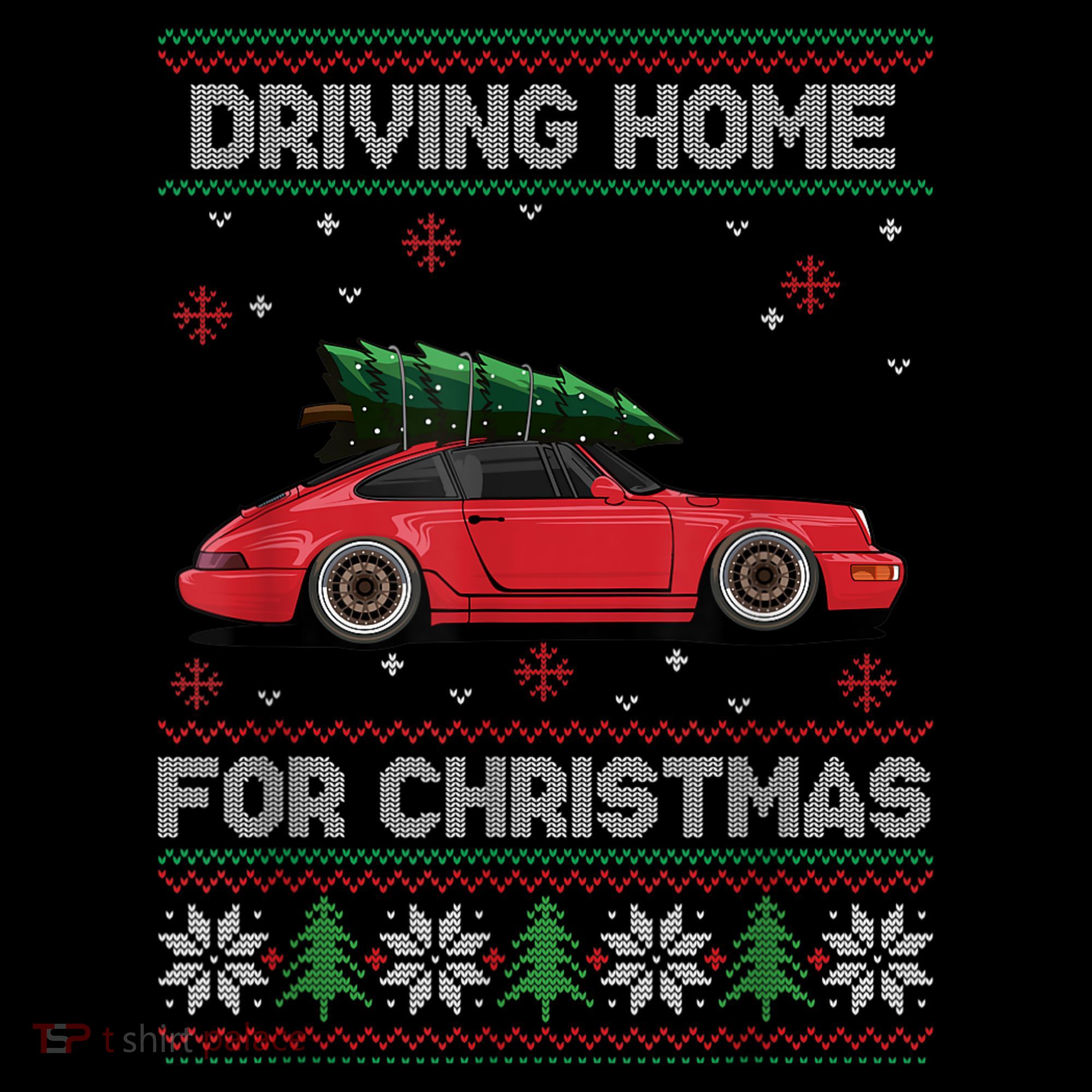 Christmas Tree Oldtimer Car Xmas Ugly Sweater Pullover Look Coaster