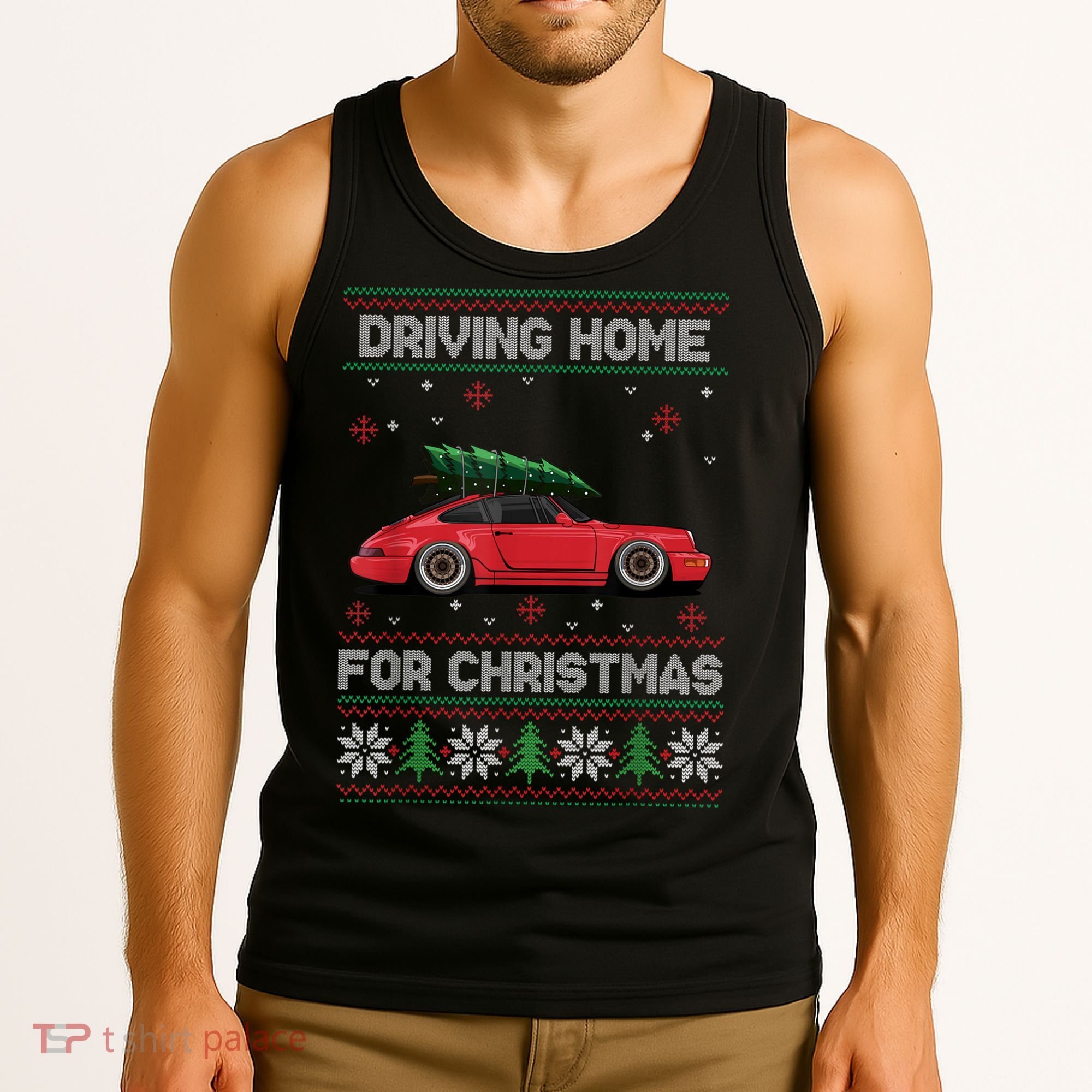 Christmas Tree Oldtimer Car Xmas Ugly Sweater Pullover Look Tank Top