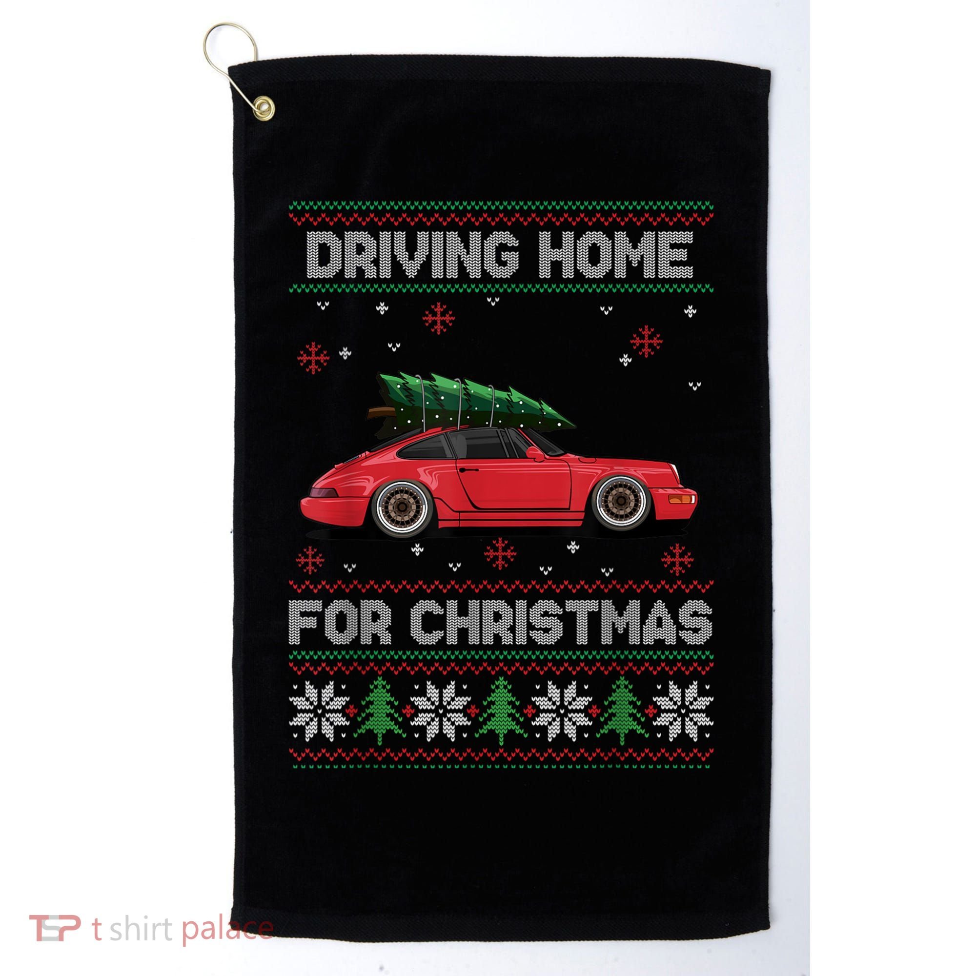 Christmas Tree Oldtimer Car Xmas Ugly Sweater Pullover Look Golf Towel