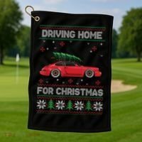Christmas Tree Oldtimer Car Xmas Ugly Sweater Pullover Look Golf Towel thumb 1