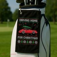 Christmas Tree Oldtimer Car Xmas Ugly Sweater Pullover Look Golf Towel thumb 2