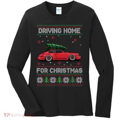 Christmas Tree Oldtimer Car Xmas Ugly Sweater Pullover Look Women's Long Sleeve Shirt