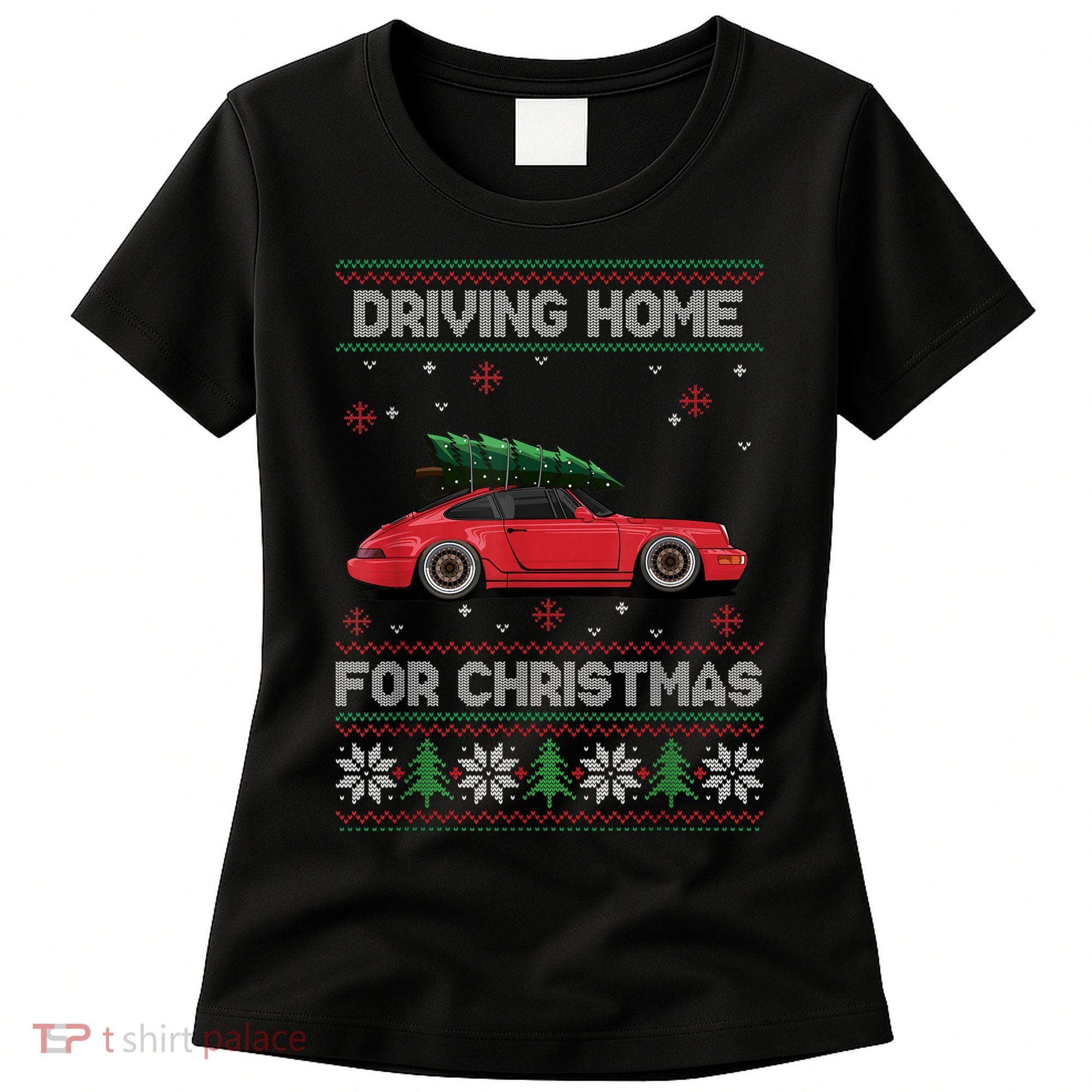 Christmas Tree Oldtimer Car Xmas Ugly Sweater Pullover Look Women's T-Shirt