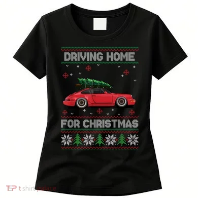 Christmas Tree Oldtimer Car Xmas Ugly Sweater Pullover Look Women's T-Shirt