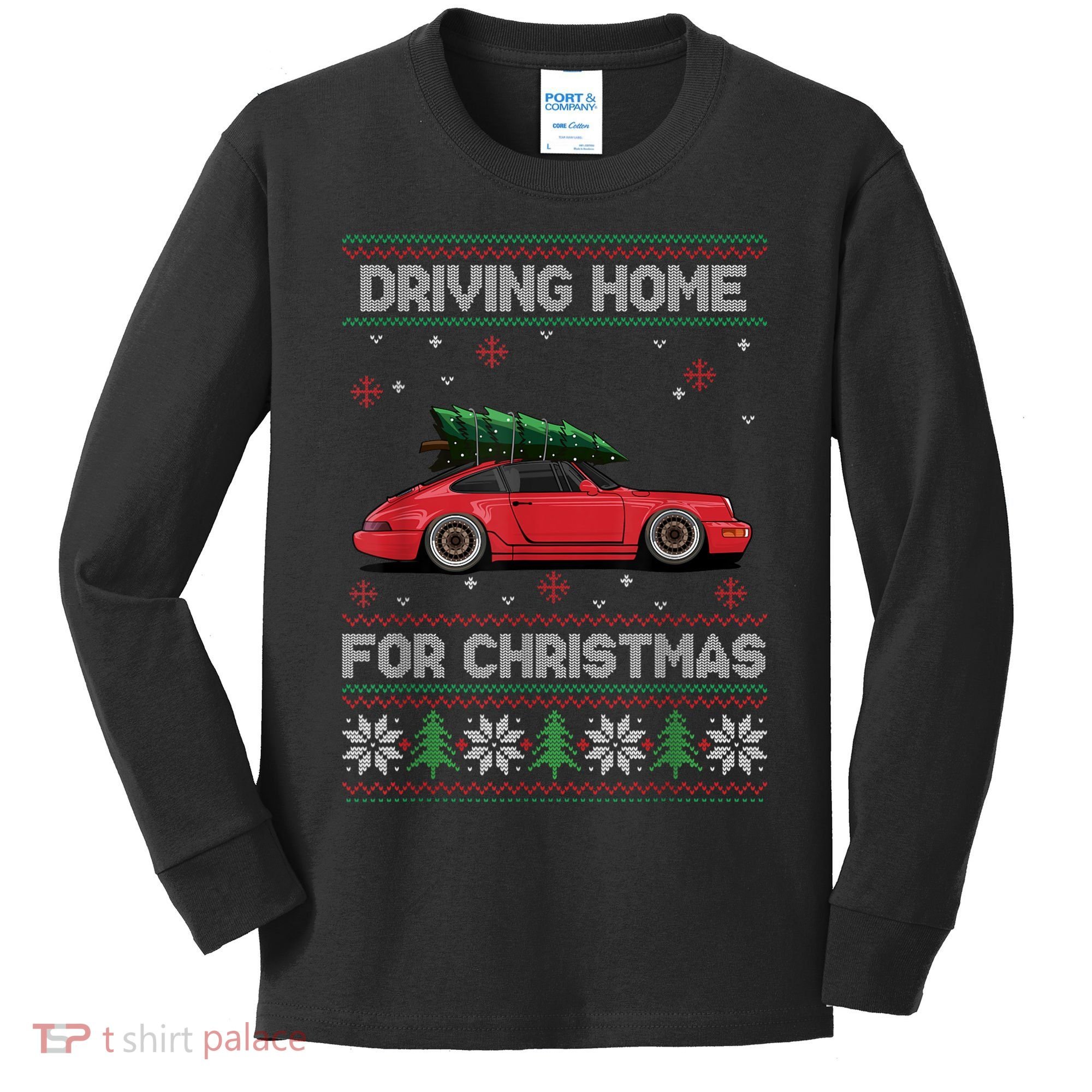 Christmas Tree Oldtimer Car Xmas Ugly Sweater Pullover Look Kids Long Sleeve Shirt