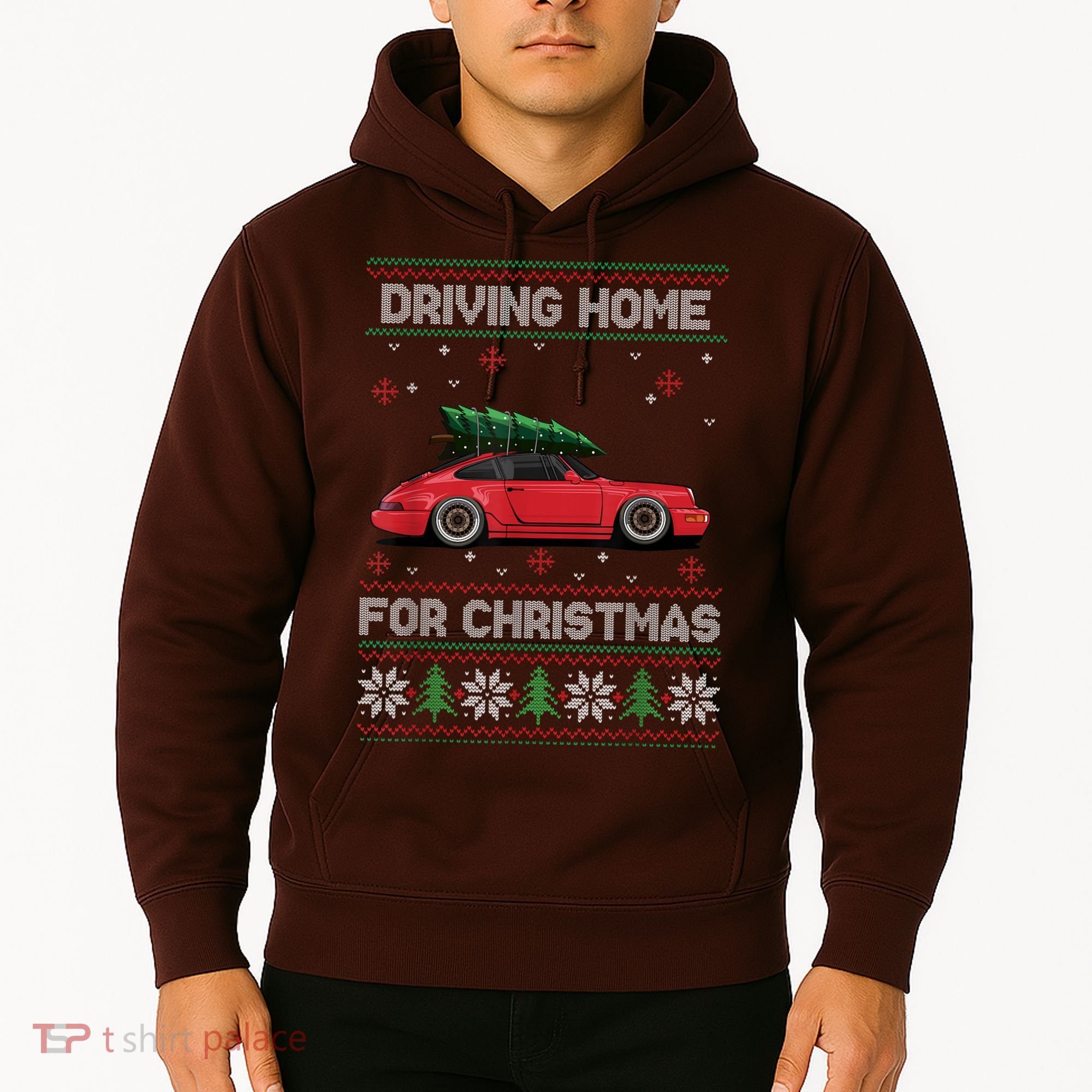 Christmas Tree Oldtimer Car Xmas Ugly Sweater Pullover Look Hoodie