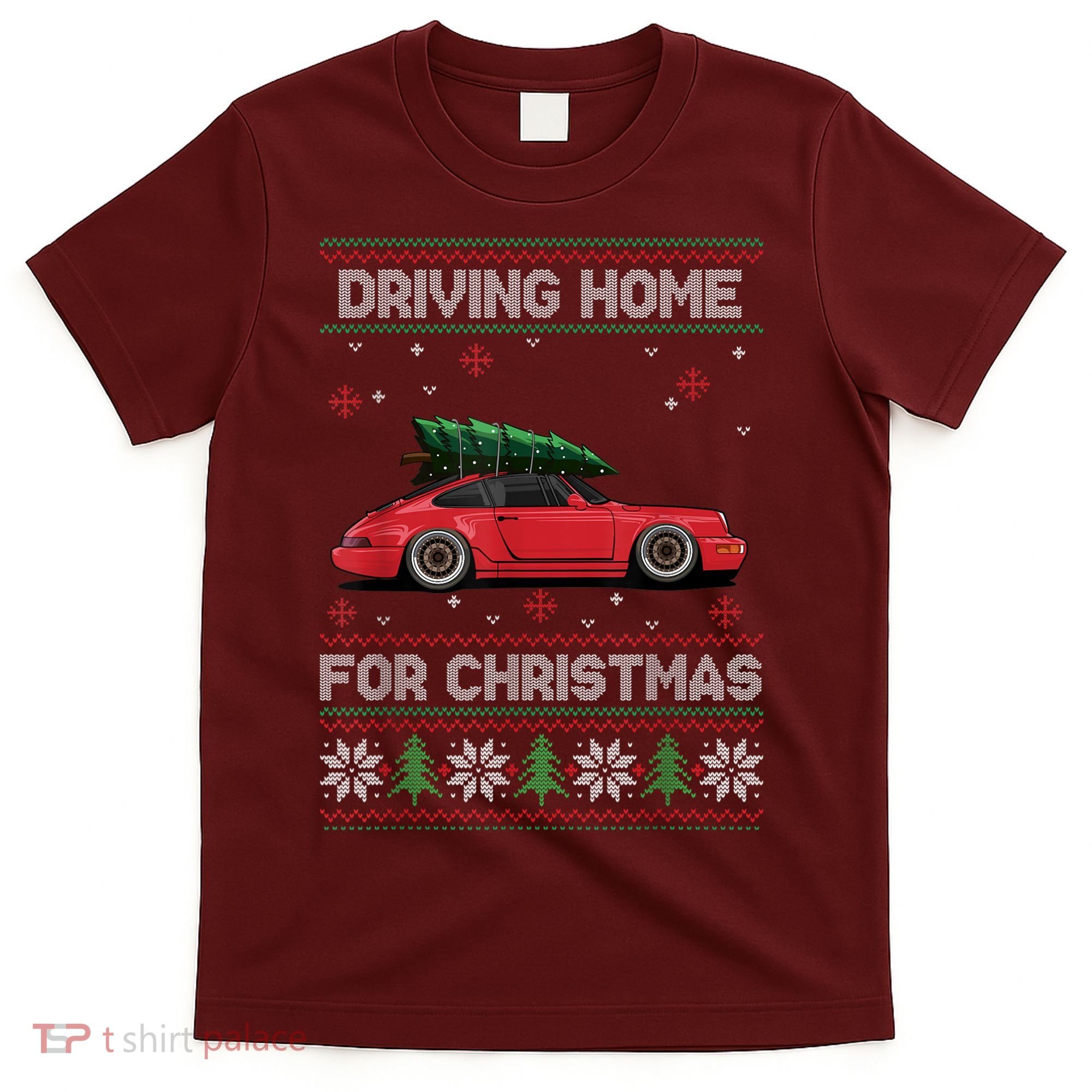 Christmas Tree Oldtimer Car Xmas Ugly Sweater Pullover Look T-Shirt