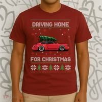 Christmas Tree Oldtimer Car Xmas Ugly Sweater Pullover Look T-Shirt thumb 3