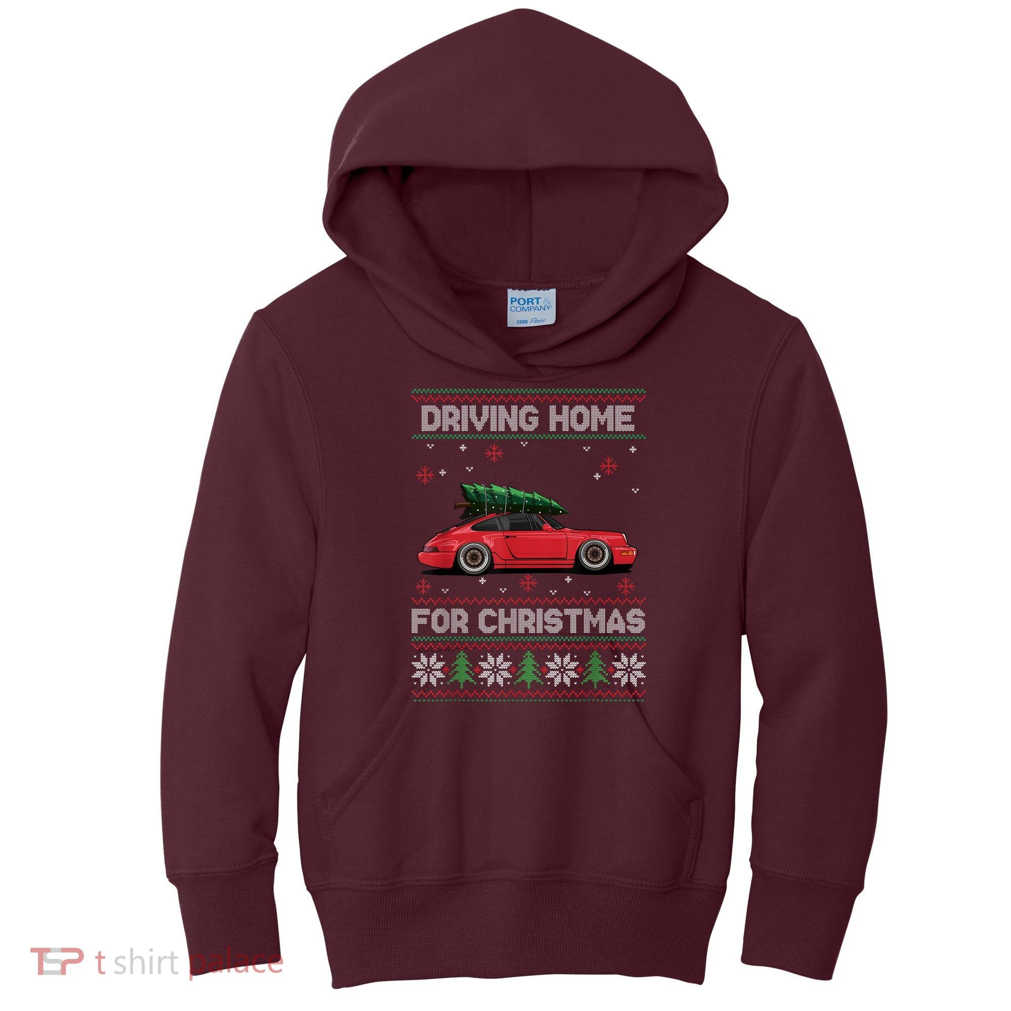Christmas Tree Oldtimer Car Xmas Ugly Sweater Pullover Look Kids Hoodie