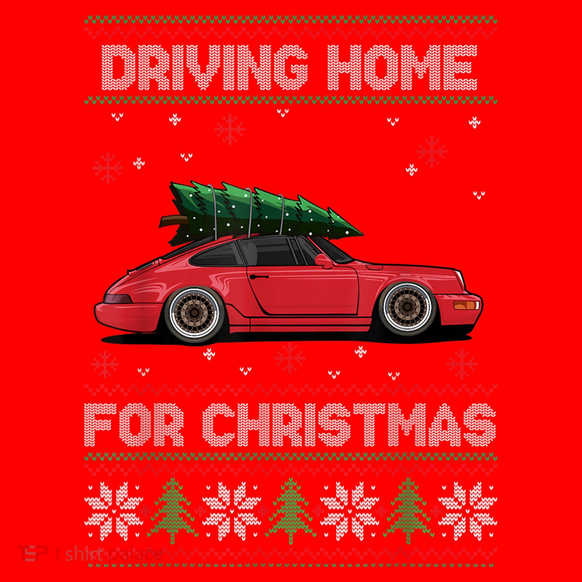Christmas Tree Oldtimer Car Xmas Ugly Sweater Pullover Look Santa Hat